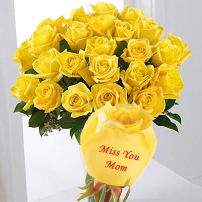 "Talking Roses (Print on Rose) 25 Yellow Rose) Miss You Mom - Click here to View more details about this Product